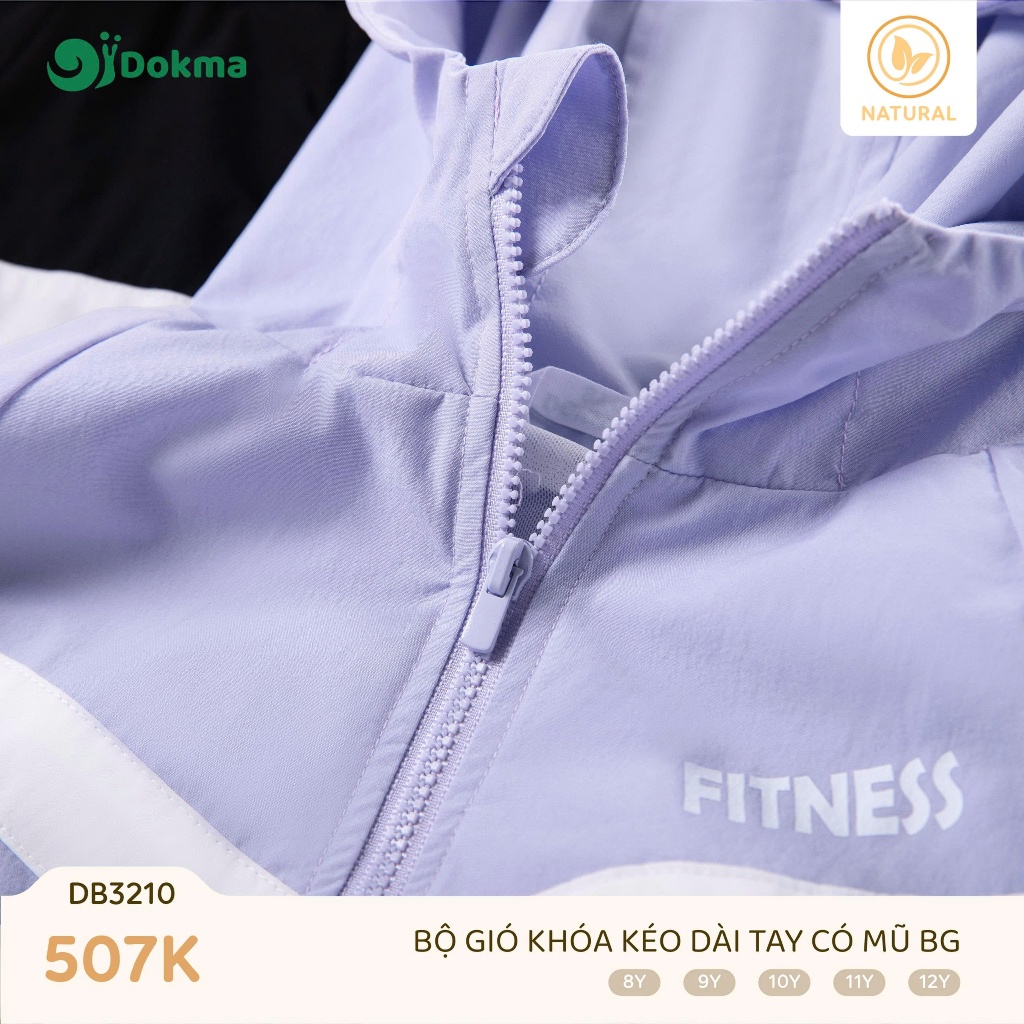 (25-42kg) Bộ Gió Dáng Thể Thao Kéo Khoá Bé Gái Dokma DB3210