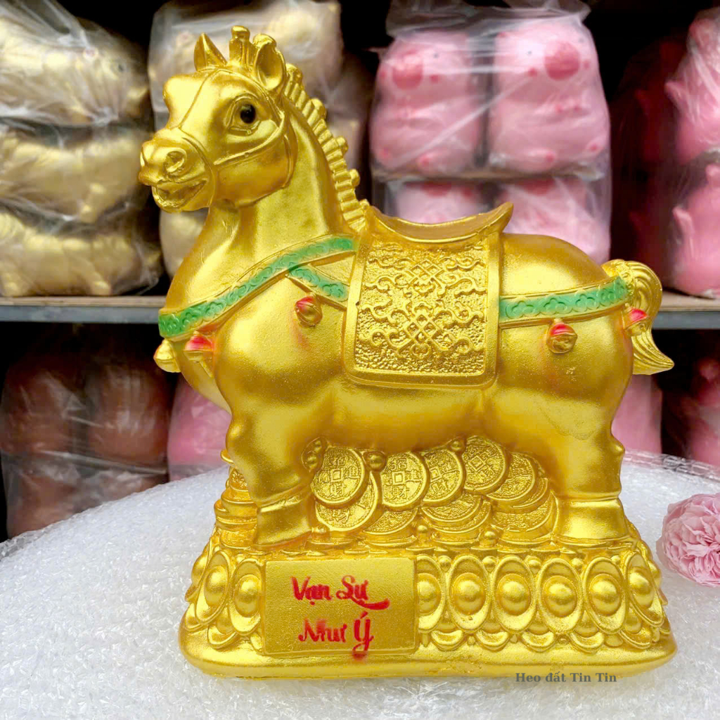 Heo đất tiết kiệm Ngựa Bệ Vàng phong thủy cao 30cm-ống tiết kiệm lợn đất trang trí quà tặng