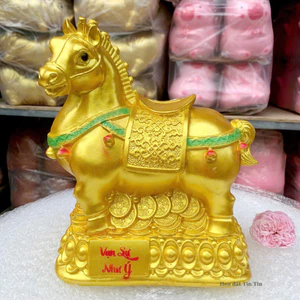Heo đất tiết kiệm Ngựa Bệ Vàng phong thủy cao 30cm-ống tiết kiệm lợn đất trang trí quà tặng