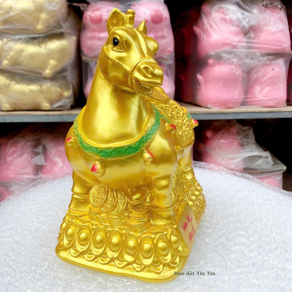 Heo đất tiết kiệm Ngựa Bệ Vàng phong thủy cao 30cm-ống tiết kiệm lợn đất trang trí quà tặng