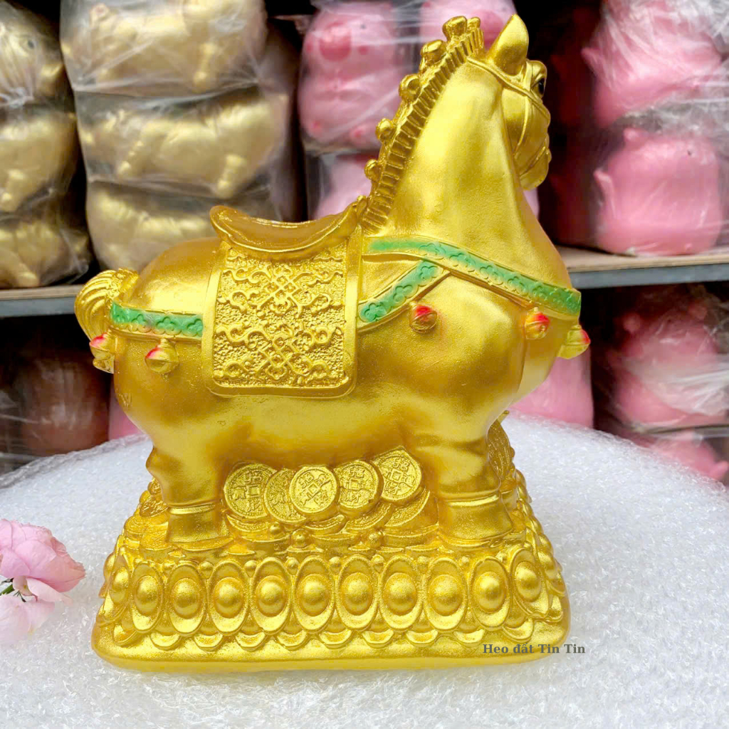 Heo đất tiết kiệm Ngựa Bệ Vàng phong thủy cao 30cm-ống tiết kiệm lợn đất trang trí quà tặng