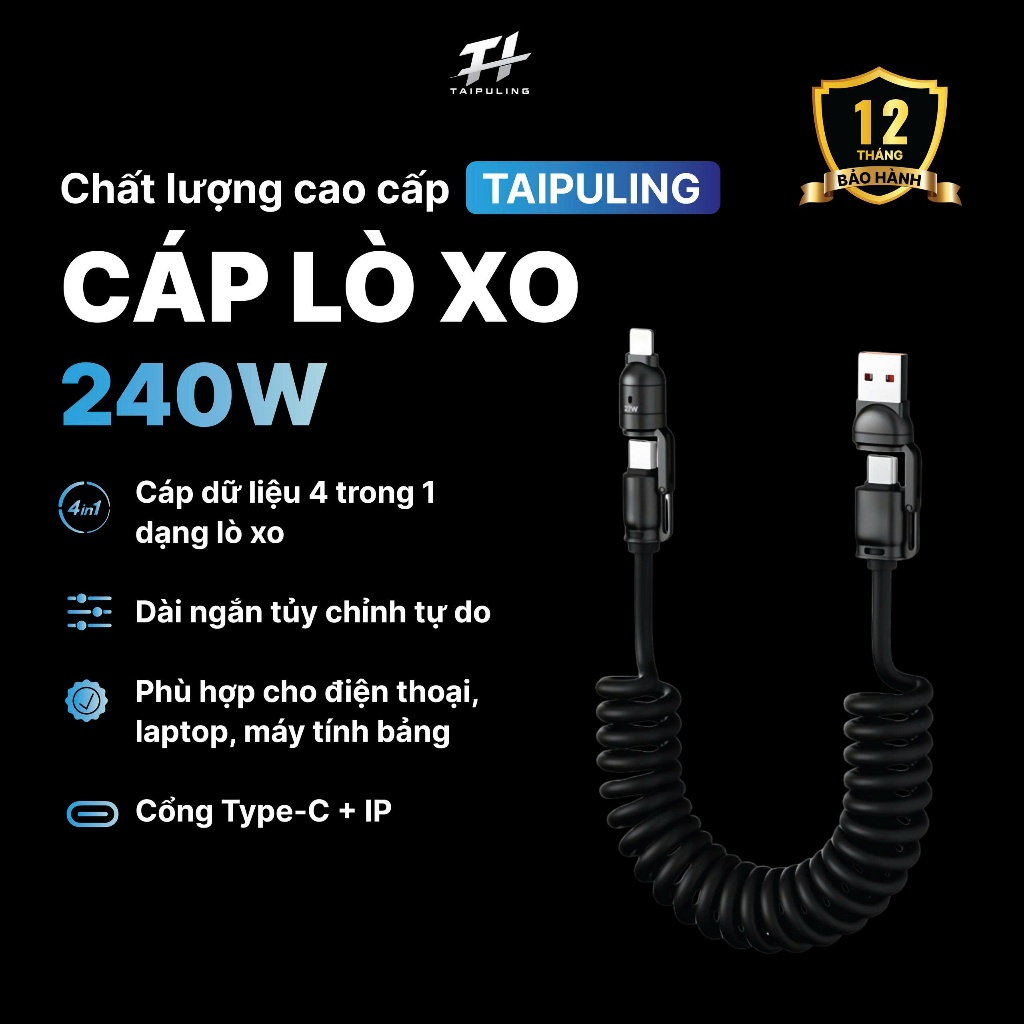 Cáp Sạc Nhanh 240W  Tốc độ sạc gấp  4 Trong 1, kim loại cao cấp,  bán chạy nhất