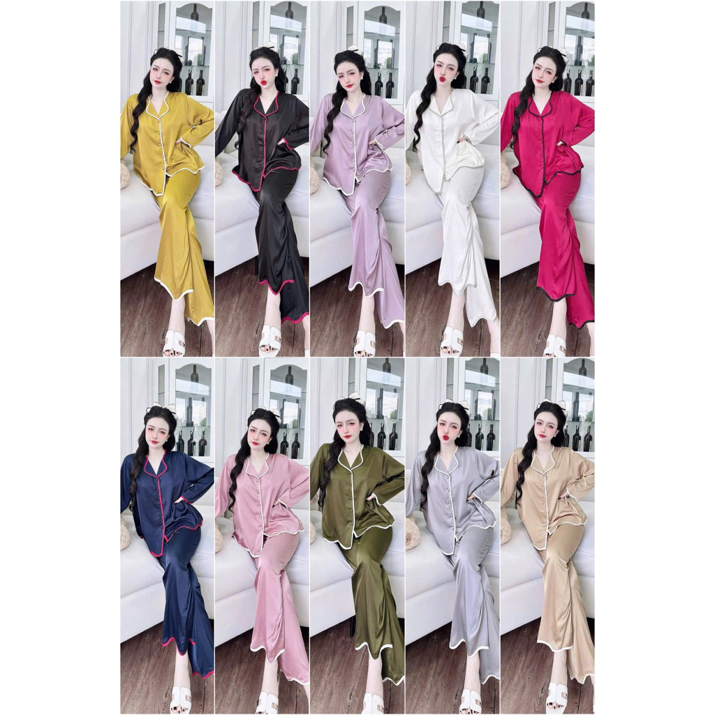 40-65kg Bộ ngủ set pijama SÓNG lụa latin mềm mịn mát