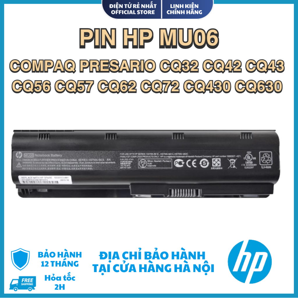 Pin HP Pavilion G4 G6 CQ43 CQ32 G32 hp431 630 G56 DV6 CQ42 MU06 (BH 12 THÁNG)