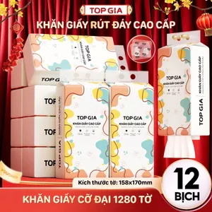 Combo 12 Bịch - Khăn Giấy Top Gia Treo Tường Đa Sắc 1280 Tờ 4 Lớp Tiện Lợi Cao Cấp