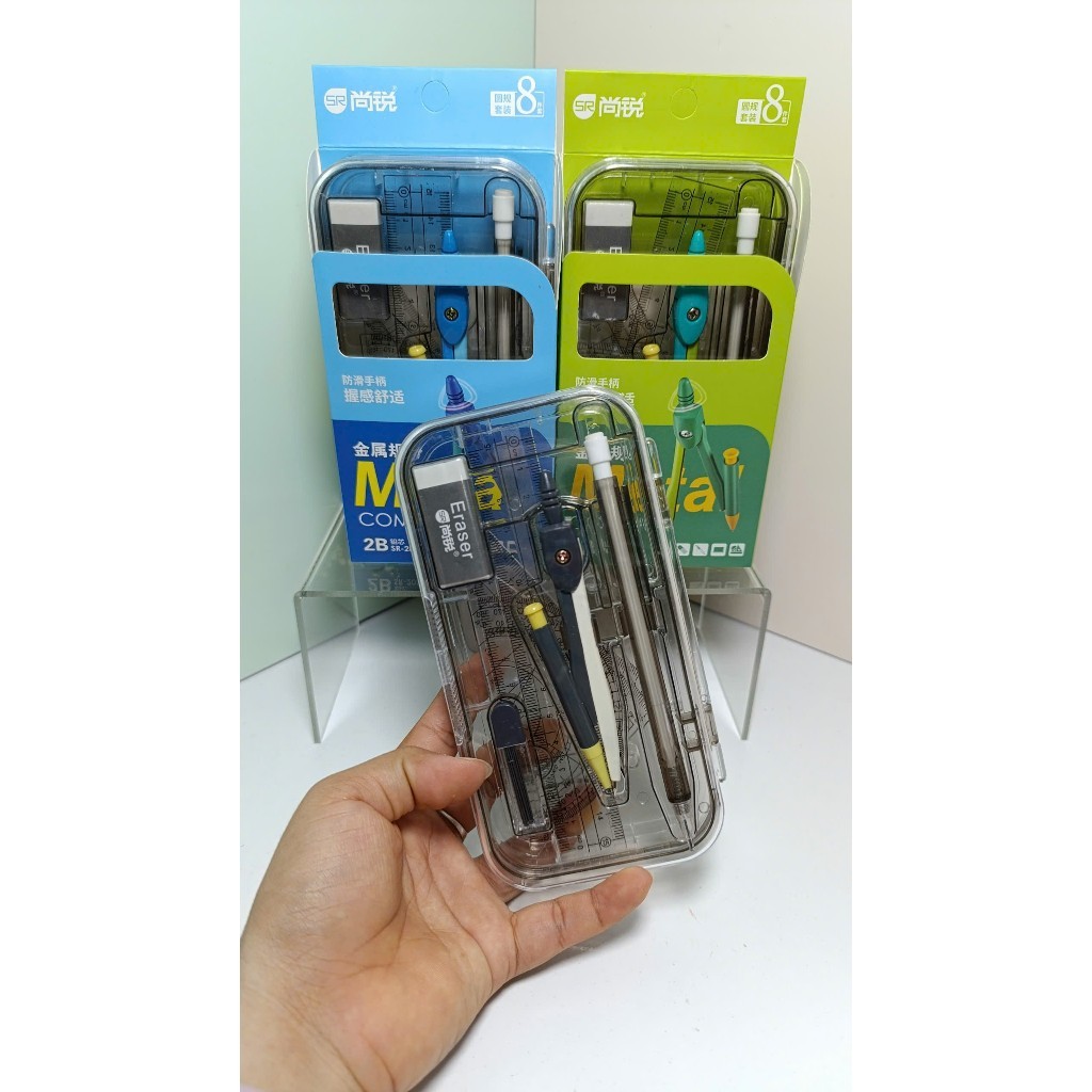 COMPA THƯỚC BỘ METAL 2B SR-2006 CHÌ KIM SET 8PCS