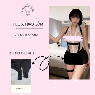 [LaMeo Lingerie] Fullset Jumsuit Cosplay Nữ Đặc Công Gợi Cảm phối dây kéo