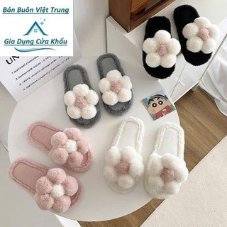 Dép (Hoa Bông) Lông Thỏ Nhân Tạo Dày Dặn Ấm Áp Mùa Đông Phong Cách Dễ Thương
