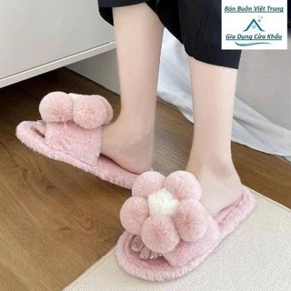 Dép (Hoa Bông) Lông Thỏ Nhân Tạo Dày Dặn Ấm Áp Mùa Đông Phong Cách Dễ Thương