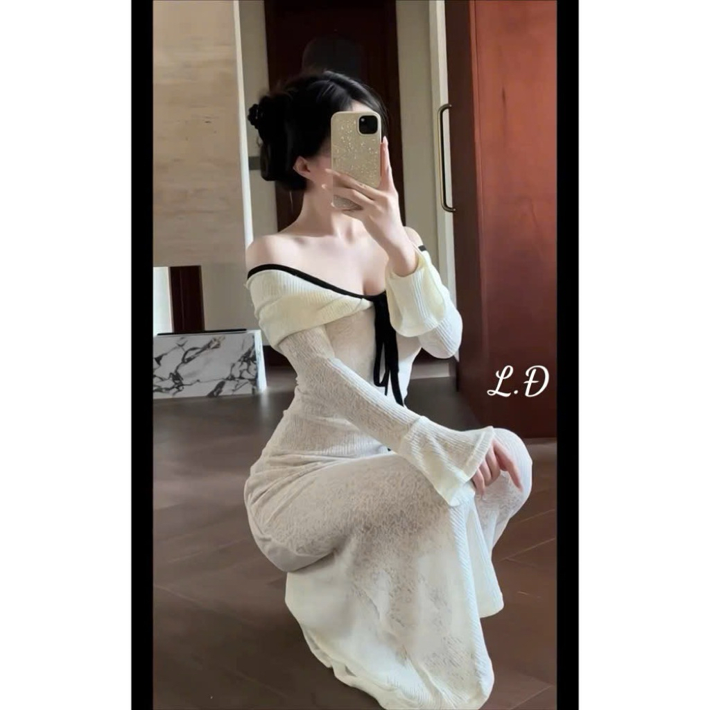 Váy ren xoè trễ vai tay loe dài tiệc sự kiện siêu xinh SM