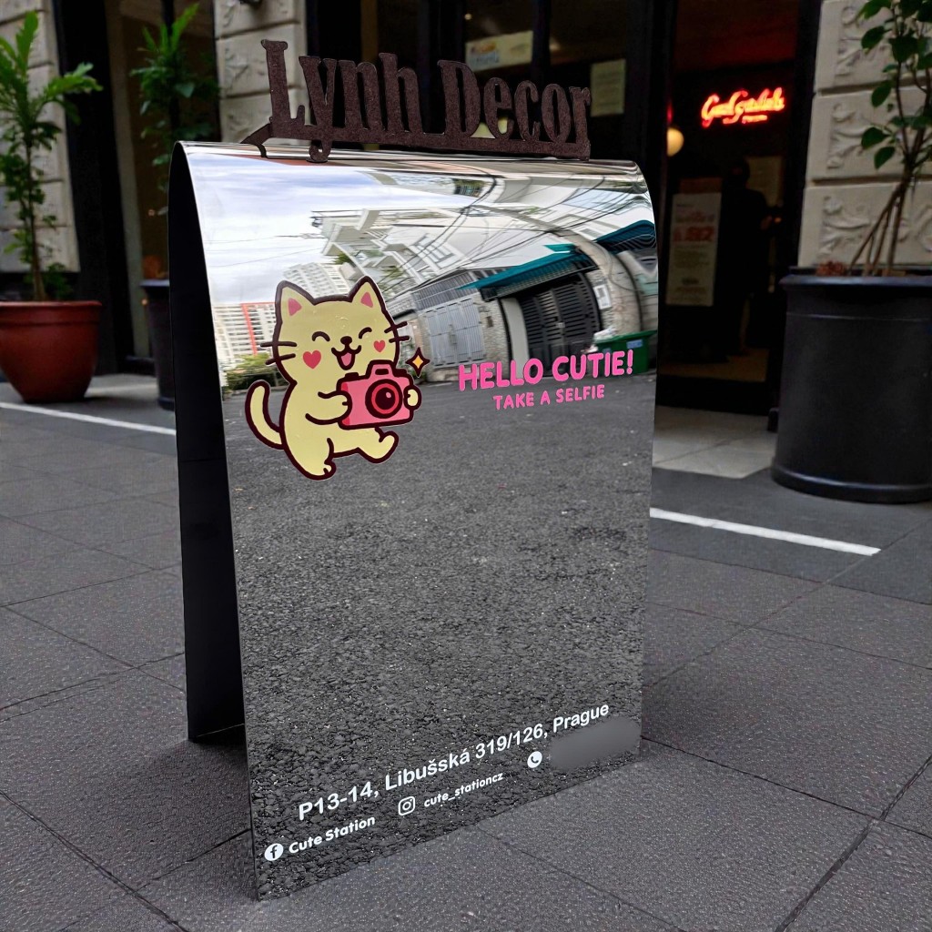 Standee Inox in UV 2 mặt,miễn phí thiết kế trang trí quán cafe - LynhDecor