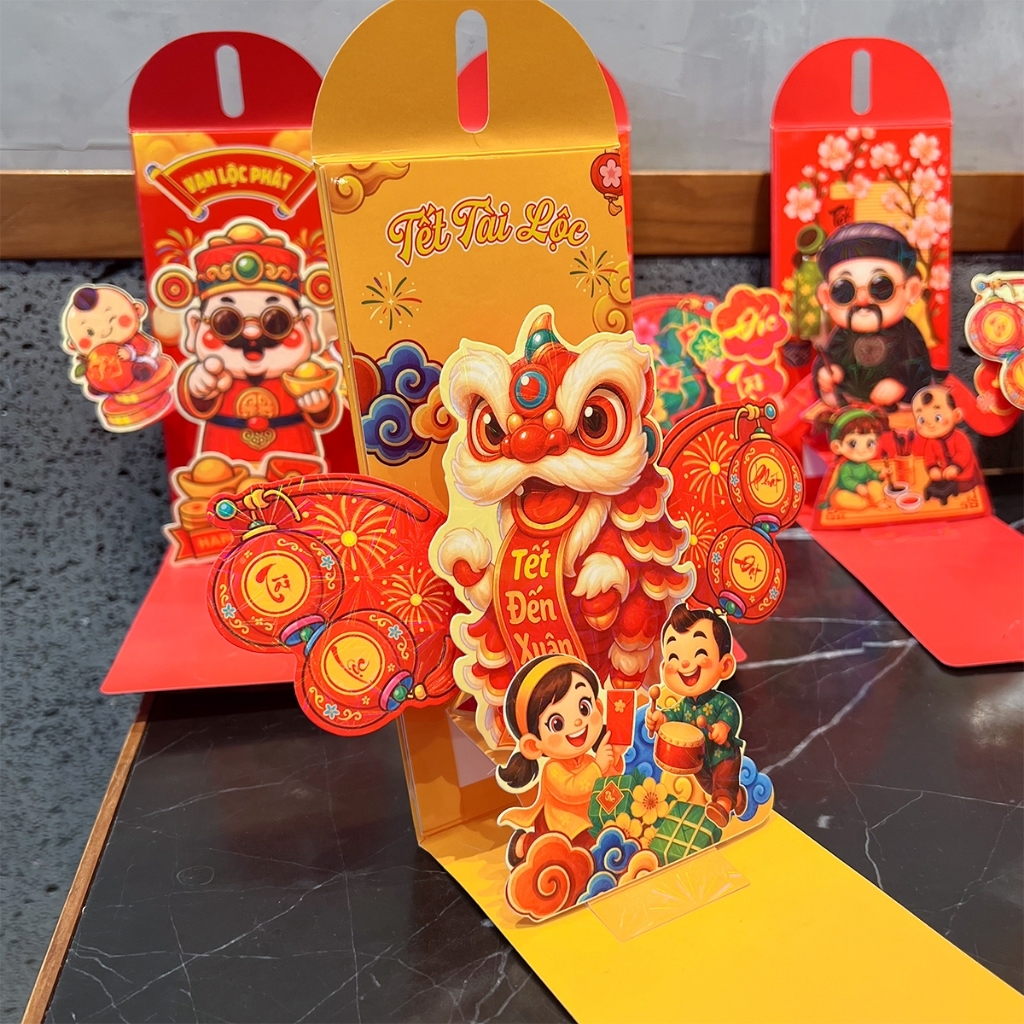 Bao Lì Xì Popup Xòe Lì Xì 3D Tết 2026 Phong Bao Lì Xì Độc Lạ Hot Trend Lì Xì Tết Quà Tặng- Đồ Chơi PUPU HOUSE