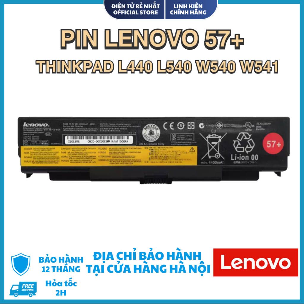 Pin Laptop Lenovo ThinkPad T440p T540p L440 L540 W540 W541 W550s 57+ (BH 12 THÁNG)