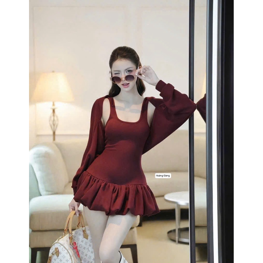 Set váy bồng kèm áo khoác ngắn xinh xỉu