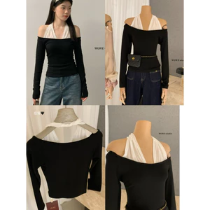 𝐖𝐆𝐖𝐄|Áo Thun Giả Hai Dây Trễ Vai – Dáng Ôm Tôn Dáng – Phong Cách Nữ Tính Cá Tính – W8346