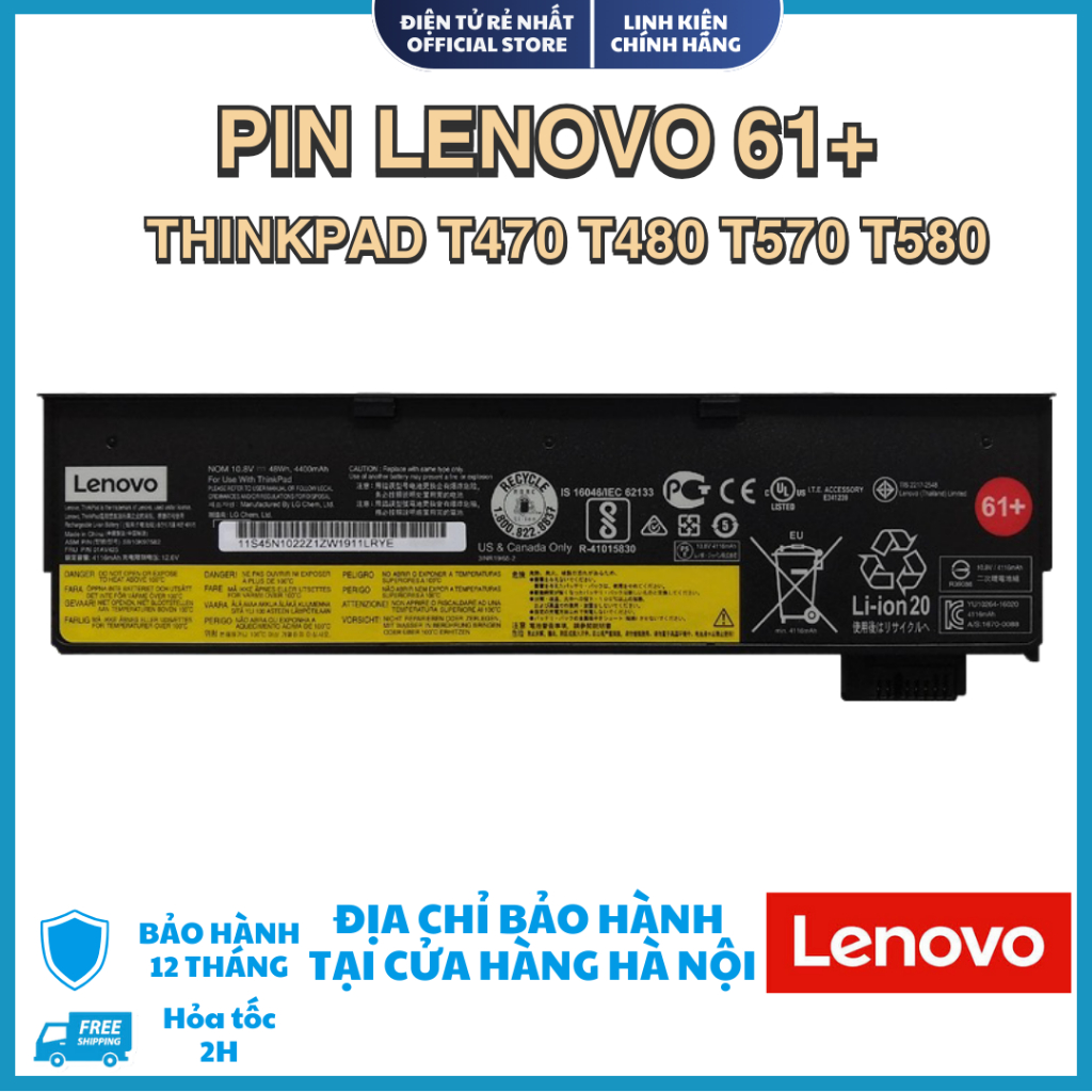 Pin Lenovo ThinkPad T470 T480 T570 T580 P51s P52s  61+ (BH 12 THÁNG)