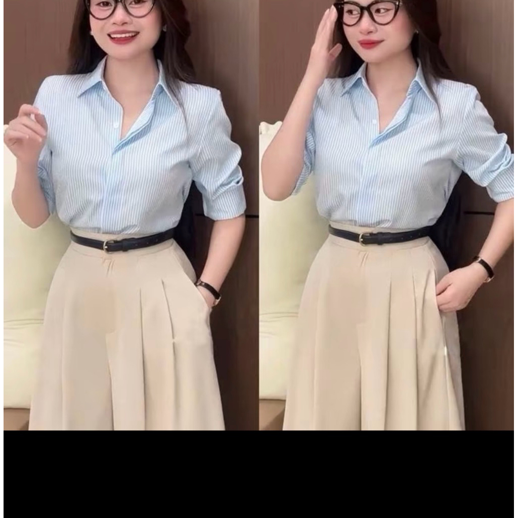 Áo sơ mi nữ KẺ DÀI TAY. from áo vừa. VẢI LỤA KATE MỀM