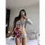 2Soonsumff Set 3 món áo cardigan tay dài, áo bra hai dây kèm quần lót phối ren sexy ngọt ngào cho nữ
