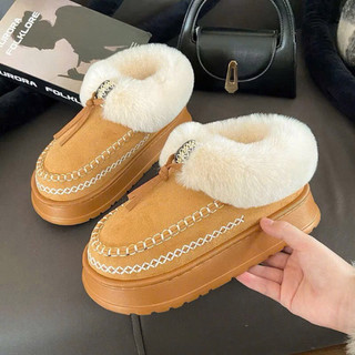 Giày đế xuồng chất Nỉ cổ lông gắn nơ xinh
