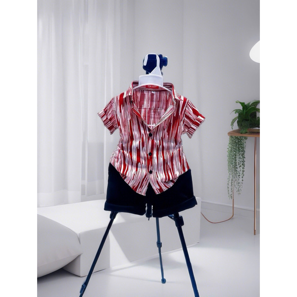 set sơmi hoạ tiết đỏ tết 2026 cho bé trai 10kg-52kg TONiKIds