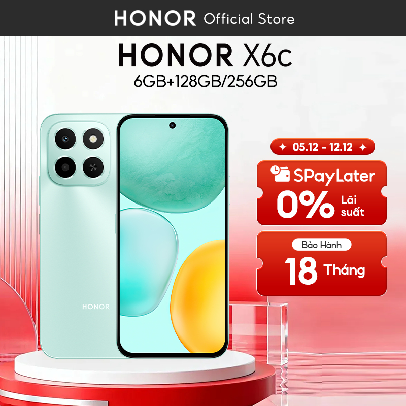 Điện Thoại Di Động Honor X6c 6GB + 128GB/256GB | Pin 5300mAh | Camera 50MP| NFC | Kháng nước IP64 | BH 18 Tháng