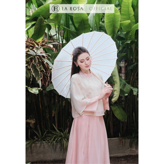 Set Váy Tơ Tiểu Thư La Rosa Áo Cách Tân Thêu Hoa Dáng Suông Phối Chân Váy Dài Xếp Lớp Xòe Nhẹ S1009