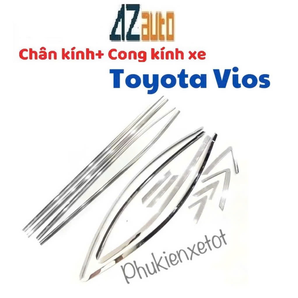 Nẹp chân kính và cong kính xe Toyota Vios 2019-2026 inox sáng bóng hàng cao cấp