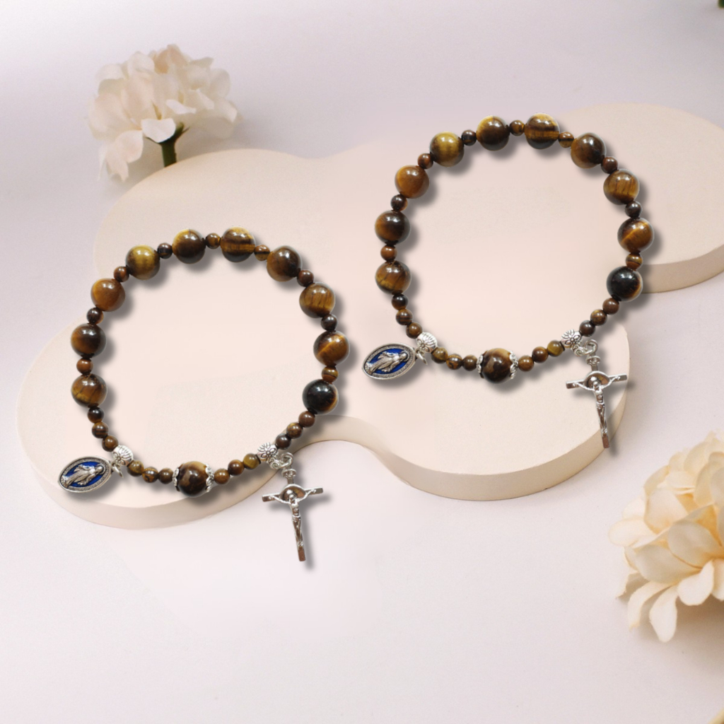 Chuỗi Mân Côi, Vòng Tay 10 Hạt Đá Mắt Hổ 10ly Cao Cấp Được Làm Thủ Công Tinh Sảo. Quà Tặng Ý Nghĩa