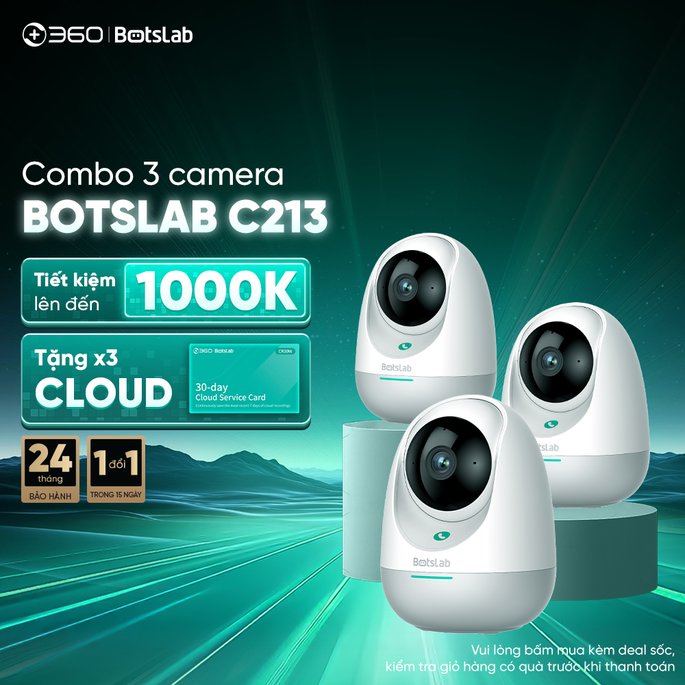 [TẶNG THẺ CLOUD] Combo 3 Camera Trong Nhà BOTSLAB C213 Xoay 360° - Nút ...