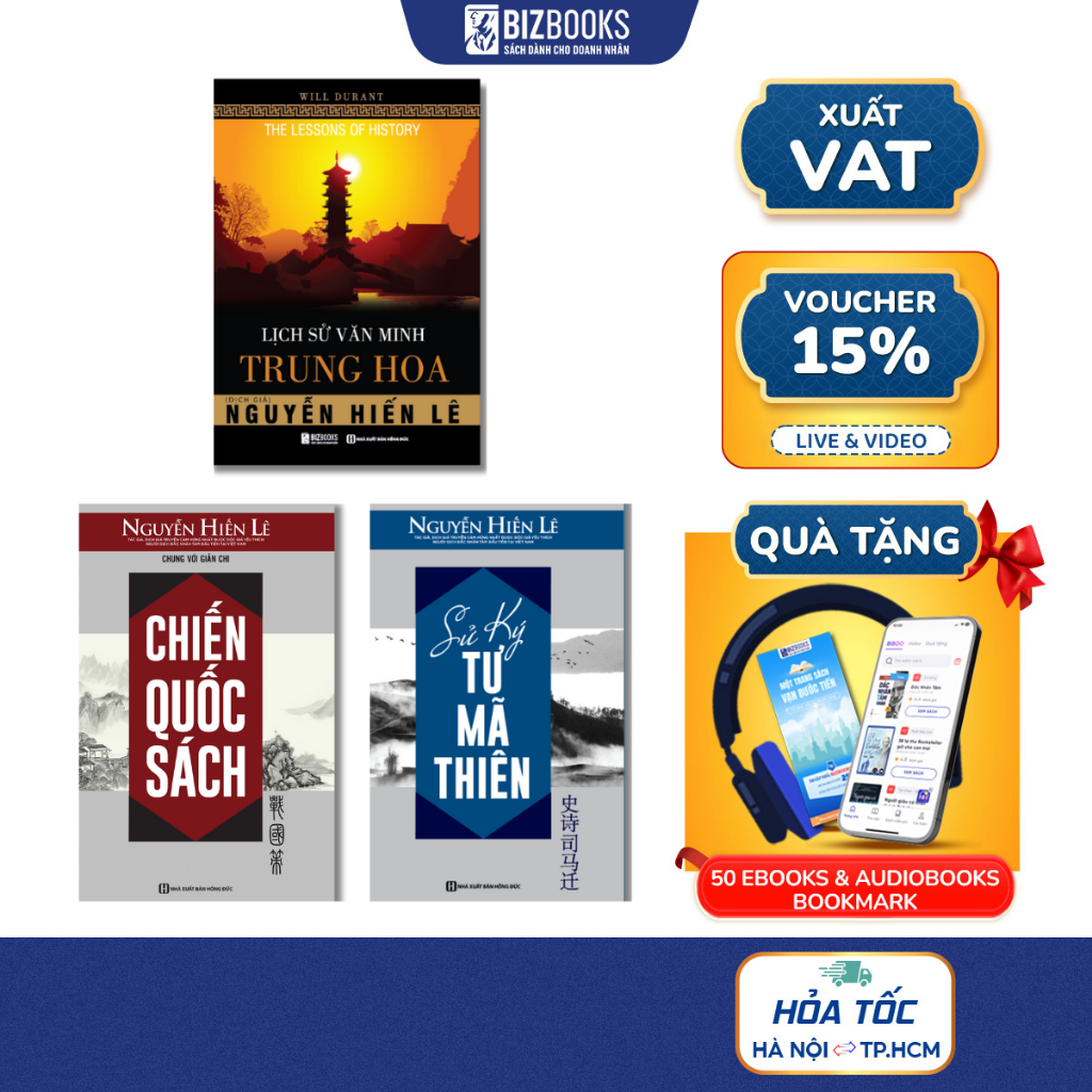 Combo 3 Cuốn Sách Lịch Sử Trung Hoa, Lịch Sử Văn Minh Trung Hoa, Chiến Quốc Sách, Sử Ký Tư Mã Thiên | Bizbooks