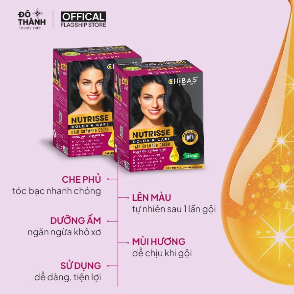 Dầu gội phủ bạc CHIBAS Nutrisse từ Olive oil và Vitamin B5 cho tóc chuẩn màu mềm mượt hộp 10 gói