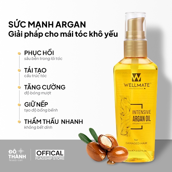 Dầu dưỡng chất tinh chất Argan Wellmate phục hồi sâu bên trong lõi tóc giúp chắc khỏe dung tích 60ml