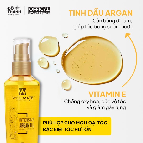 Dầu dưỡng chất tinh chất Argan Wellmate phục hồi sâu bên trong lõi tóc giúp chắc khỏe dung tích 60ml