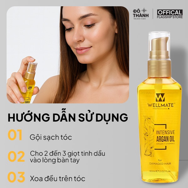 Dầu dưỡng chất tinh chất Argan Wellmate phục hồi sâu bên trong lõi tóc giúp chắc khỏe dung tích 60ml