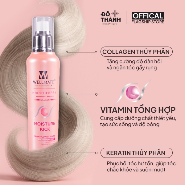 Xịt dưỡng tóc Vitamin Wellmate phục hồi độ bóng mượt bảo vệ tóc khỏi nhiệt hương thơm dễ chịu 150ml