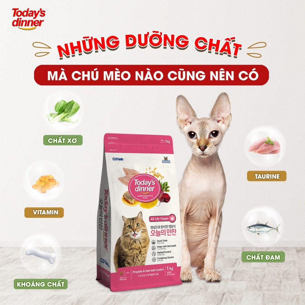[5KG] TODAY'S DINNER ALL LIFE - Thức ăn hạt cho Mèo Mọi Lứa Tuổi dinh dưỡng ngừa búi lông nhập khẩu Hàn Quốc