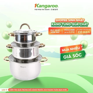 Bộ 3 nồi Inox cao cấp 5 lớp size 16-20-24cm Kangaroo KG866