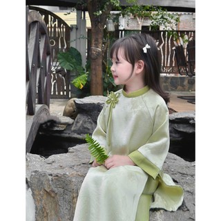 Set Áo Dài Bé Gái Lụa Ngọc Trai Phối Nơ Hoa Tinh Tế, Xinh Xắn, Áo Dài Tết Bé Gái size 9-28kg