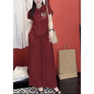 Bộ Thô Đũi Họa Tiết Chim Sẻ – Áo Ngắn Tay Quần Suông Thoải Mái, Phong Cách Hàn Quốc - Anh Thư Shop (AT05)
