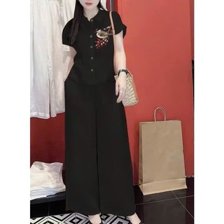 Bộ Thô Đũi Họa Tiết Chim Sẻ – Áo Ngắn Tay Quần Suông Thoải Mái, Phong Cách Hàn Quốc - Anh Thư Shop (AT05)