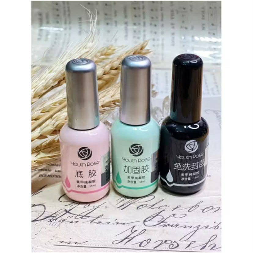 Set 3 Chai Gel Base Coat - Top Coat - Cứng Móng Youth Rose Chính Hãng 15ml