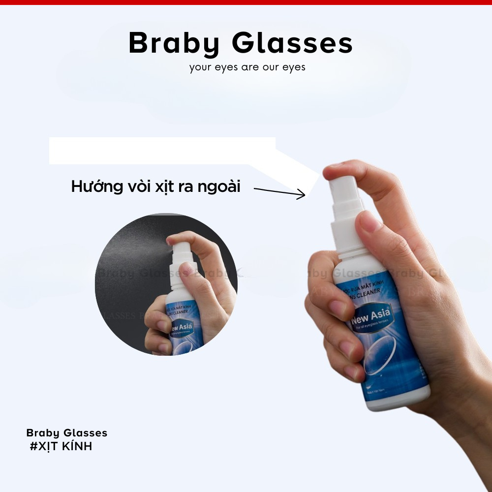 Nước xịt rửa mắt kính Combo 2 chai Braby chuyên dụng làm sạch chống bụi 60ml PK02