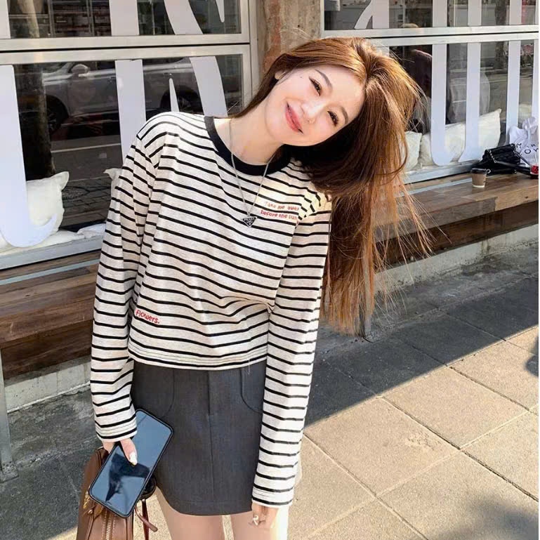 Áo dài tay kẻ sọc dáng Lững in hình JULY FAFHION, Áo tay dài lững dể phối đồ, chất thun cotton mềm mịn