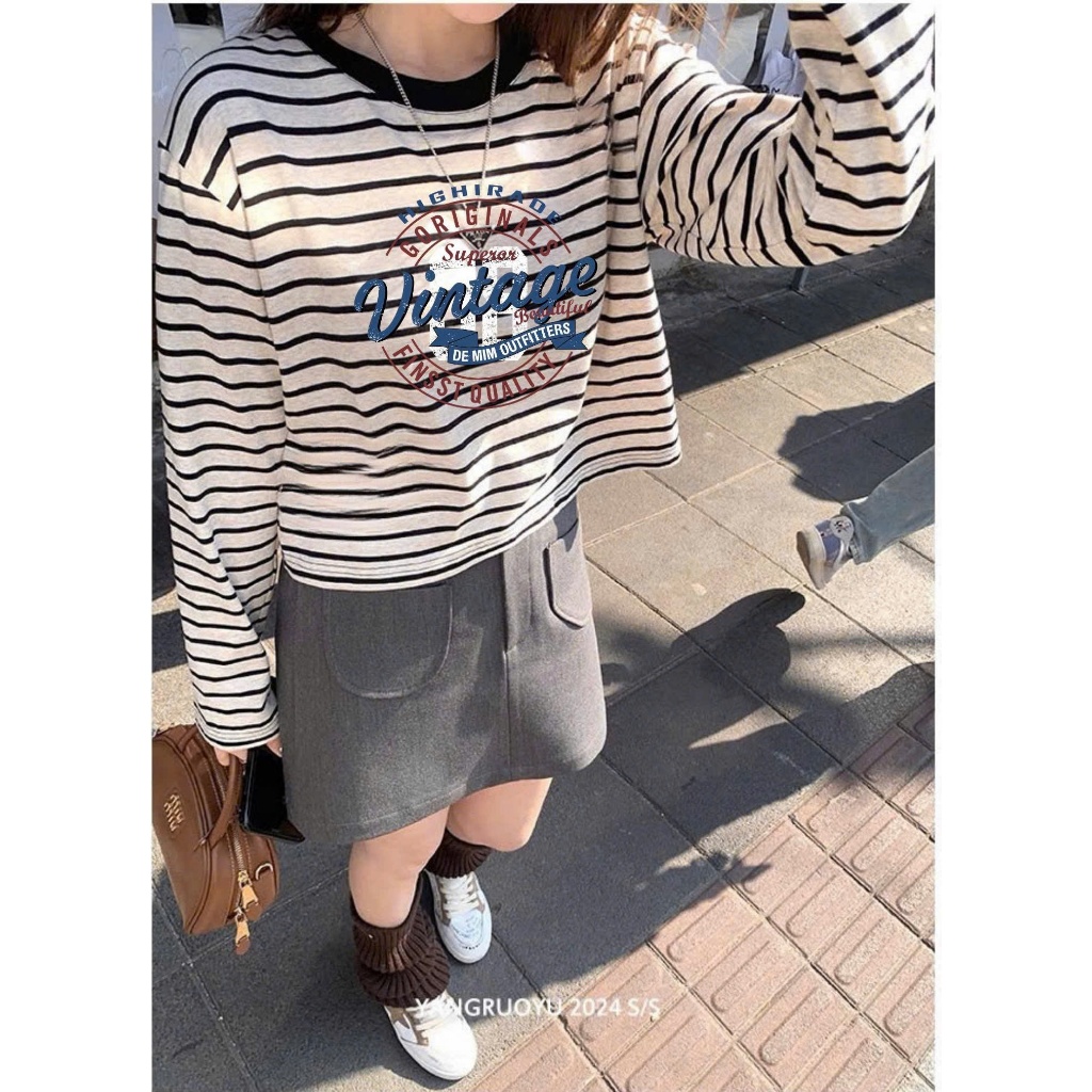 Áo dài tay kẻ sọc dáng Lững in hình JULY FAFHION, Áo tay dài lững dể phối đồ, chất thun cotton mềm mịn