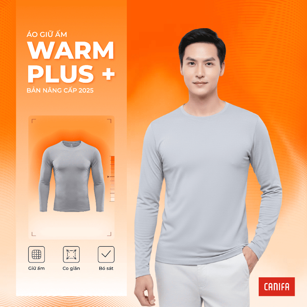 Áo body nam dài tay CANIFA dáng rộng chất liệu mềm mịn giữ ấm tốt WARM PLUS 8IT25W009