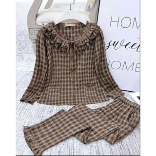 Set Pijama Thu Đông Nữ – Đồ Ngủ Kẻ Caro Dài Tay, Chất Mềm Ấm Mặc Nhà Thoải Mái XInh Xắn Dễ Thương - Anh Thư Shop (AT11)
