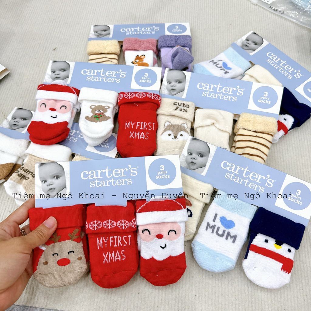 [MD162]{link 1} 0-3M Set 3 đôi tất chất liệu sợi bông dệt hoạ tiết xinh yêu cho bé
