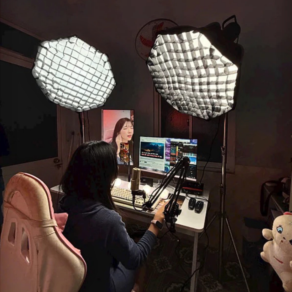 HỎA TỐC HN - Softbox Parabolic tổ ong hình bát giác chân 2m8 trợ sáng chụp ảnh sản phẩm, beauty, make