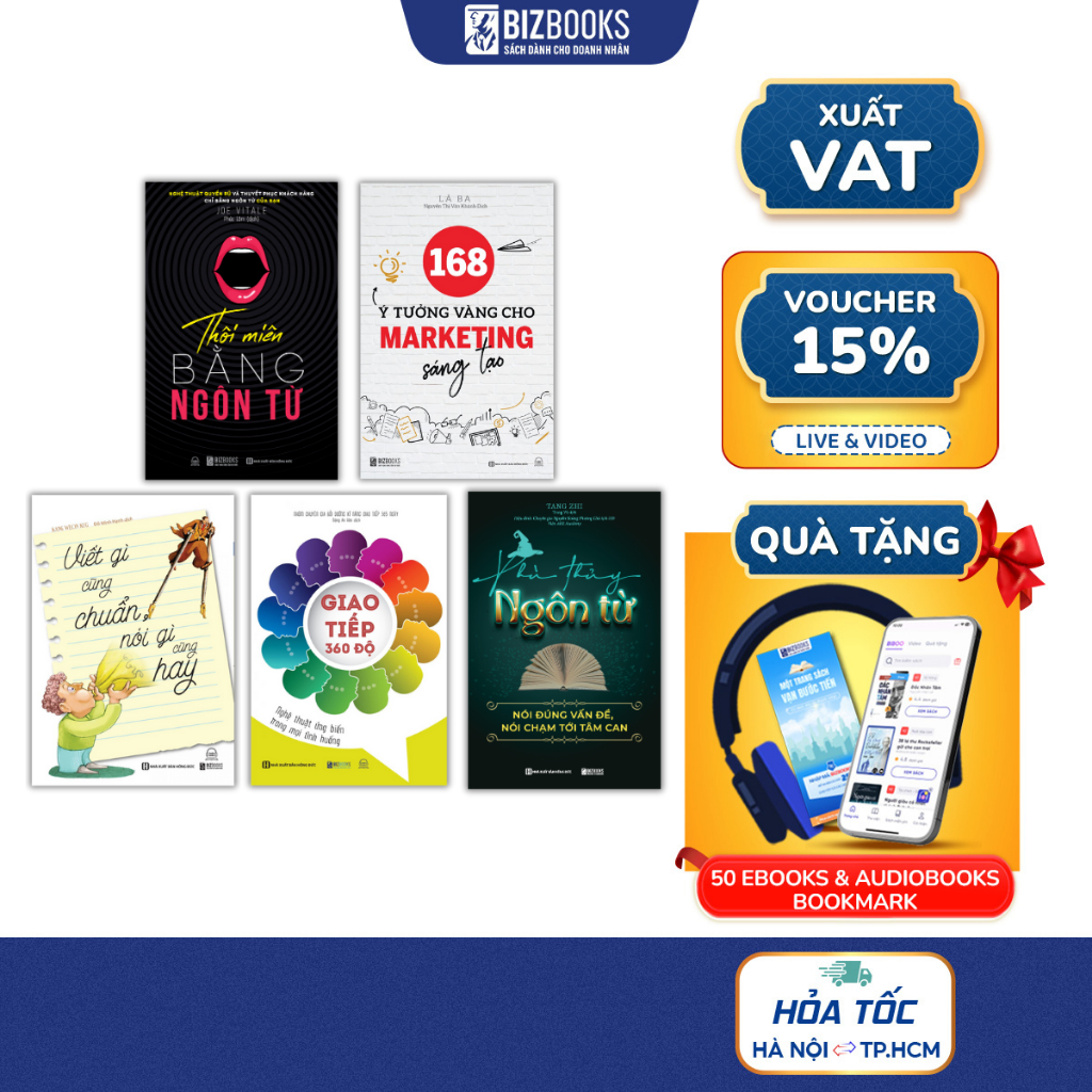 Sách Viết gì cũng chuẩn, Giao tiếp 360 độ, Thôi miên bằng ngôn từ, Phù thủy ngôn từ, 168 ý tưởng vàng cho marketing sáng