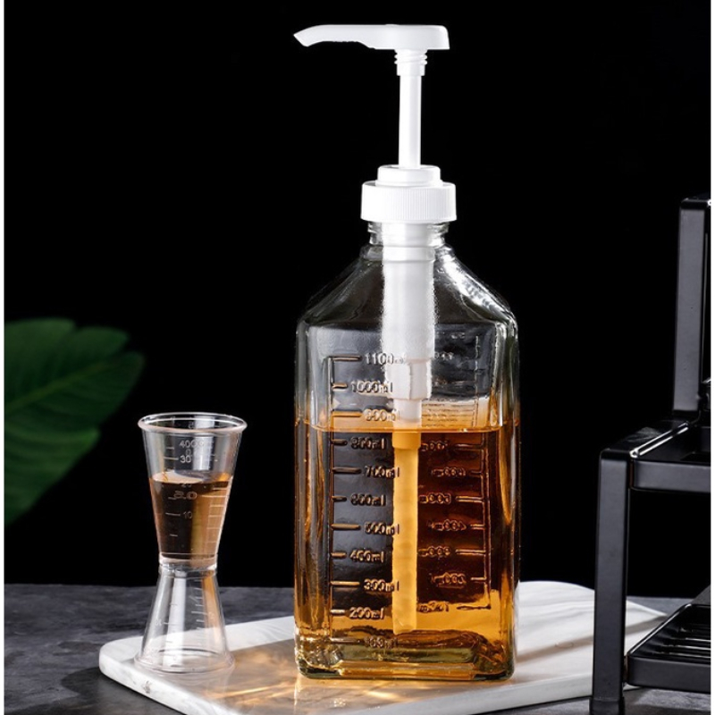 Bình Bơm Đường Thủy Tinh Loại 1100ml – Vòi Bơm 10cc Chuẩn Xác, Tiện Dụng, Sạch Đẹp